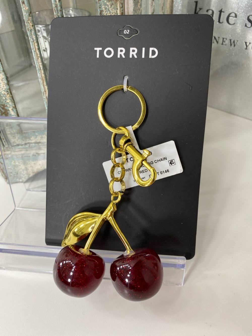 Torrid Gold Cherry Key Ring with Deep Red Charms